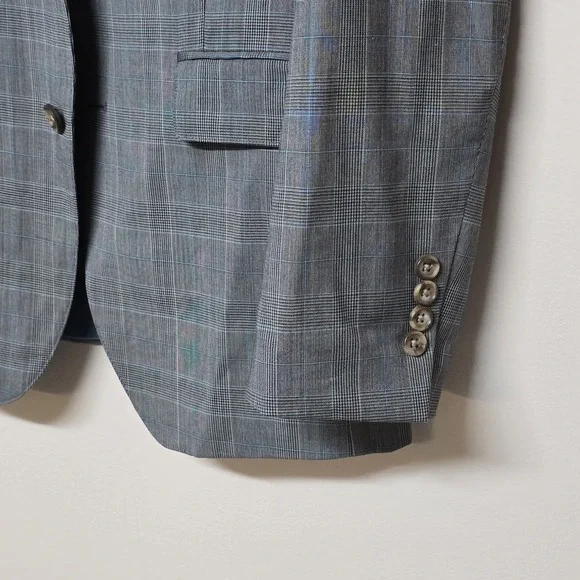Bonobos Athletic Fit Sport Coat 38L Gray Blue Glen Plaid Blazer Marzotto Italian